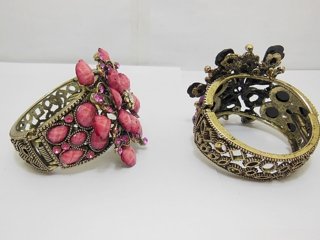 6Pcs Flower Bangles Bracelets with Rhinestone Mixed Color