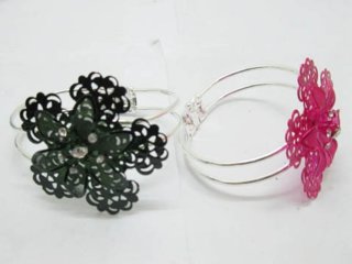 12 Plum Flower Bangles with Rhinestone Mixed Color
