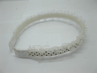 1X New White Black Dot Head Band Hairband with Lace Trim