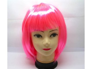 4Pcs Bobo Head Style Neat Bang Short Straight Cosplay Wig - Pink