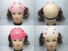 1Pc Lovely Girls Lace Mini Rose Flower Headband with Wigs