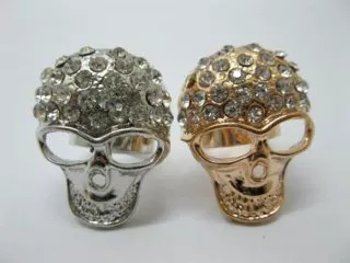 12 Scary Skull Rings with Rhinestone - 2 Colors