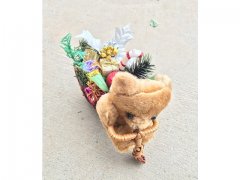 1X Lovely Teddy Santa Claus with Gifts on Sled