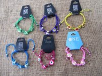 12Pcs Knitted Drawstring Bracelet with Frangipani Beads Mixed