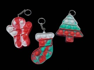 (image for) 6Pcs Push Pop Bubble Fidget Key Chain Key Ring Christmas Themed Sensory Toys