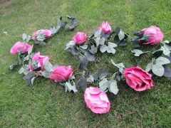 (image for) 5Pcs Pink 9 Flower Head Artificial Rose Leaf Garland Vine String