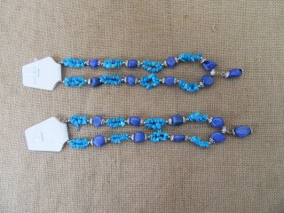 6Pcs Blue Dyed Gemstone Chips Beads Necklace 49cm