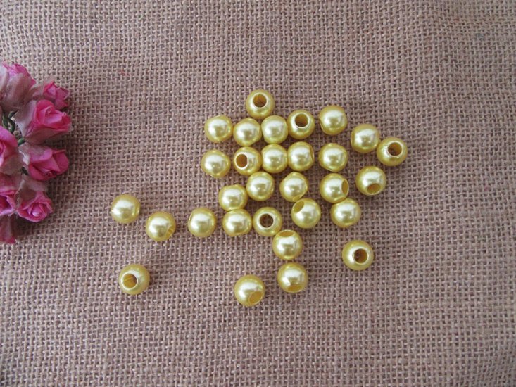 250g (400Pcs) Yellow Simulate Pearl Beads Barrel Pony Beads 12mm - Click Image to Close