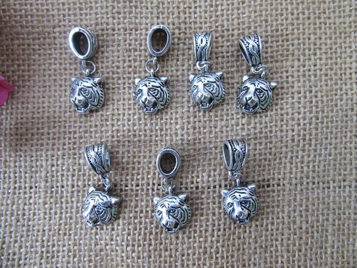 100Pcs New 3D Tiger Head Beads Charms Pendants with Bail Hook - Click Image to Close