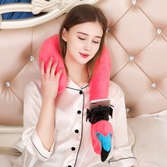 (image for) 1Pc Lazy Flamingo U-Shaped Neck Pillow w/Phone Holder Travel