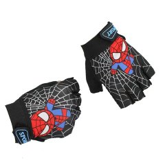 (image for) 3Prs Kids Gloves Half Finger Anti-Slip Stretch Cycling Wristband w/Adjustable Strap