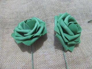 25Pcs Xmas Green Rose Artificial Foam Flower Hair Pick Wedding