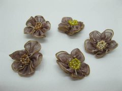 200 Light Coffee Craft Organza Beaded Flowers Embellishment