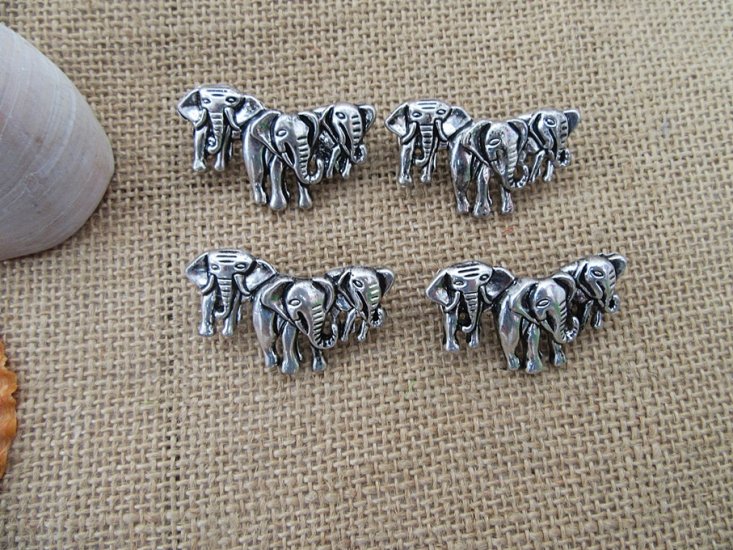 30Pcs New Triple Elephant Beads Charms Pendants Jewellery - Click Image to Close