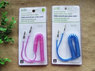 (image for) 2Pcs Male to Male Jack Extension Aux Audio Coiled Spiral Cable