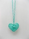 5X Chain Necklaces w/Green Heart Pendant Iron Art