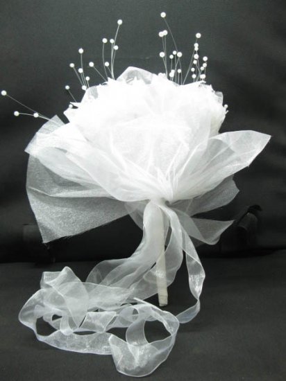 1X New Artificial Wedding Bridal Organza Bouquet - Click Image to Close
