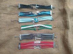 6Pcs Multilayered Leatherette Cord Braided Bracelets W/Clasp