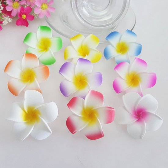 12Pcs Hair Clip with Foam Frangipani Flower 8.8cm Mixed Color - Click Image to Close