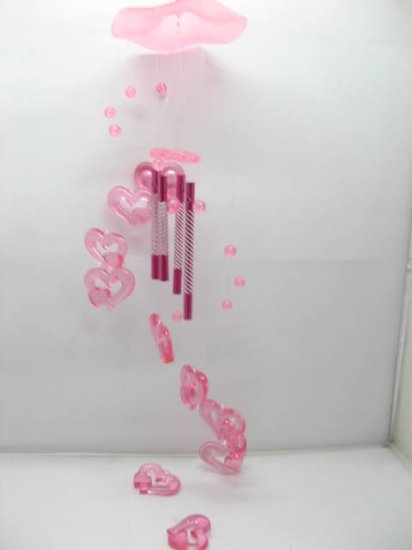 5X Pink Double Heart Wind Chime with 4 Aluminum Pipes - Click Image to Close