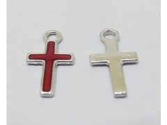 (image for) 250Pcs Mini Red Charm Cross Bead Pendant 15x8x1mm