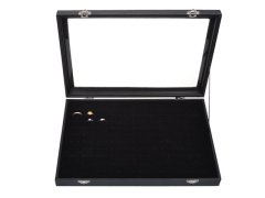 (image for) 1X New Black Velvet Ring Display Case with Glass Cover