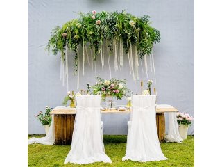 1Pc White Long Tutu Gauze Chair Cover Wedding Venue Banquet (image for) 1Pc White Long Tutu Gauze Chair Cover Wedding Venue Banquet