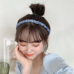 (image for) 12Pcs Satin Pleated Headband Thin Hair Band Hair Hoop Vintage No-slip Hair Accessories Mixed Color
