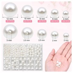 470Pcs White Round Simulate Pearl Loose Beads DIY 4/6/8/10/12mm