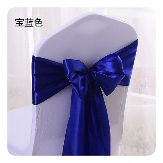 10Pcs BLUE Satin Sashes Chair Wider Bow Wedding Venue Banquet - Click Image to Close