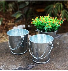 10X Silvery Metal Tin Bucket w/Handle Wedding Favor