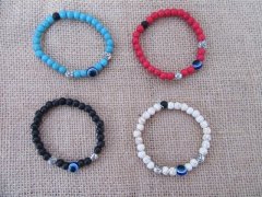 (image for) 12Pcs Elastic Blue Eye Gemstone Beaded Bracelets Mixed