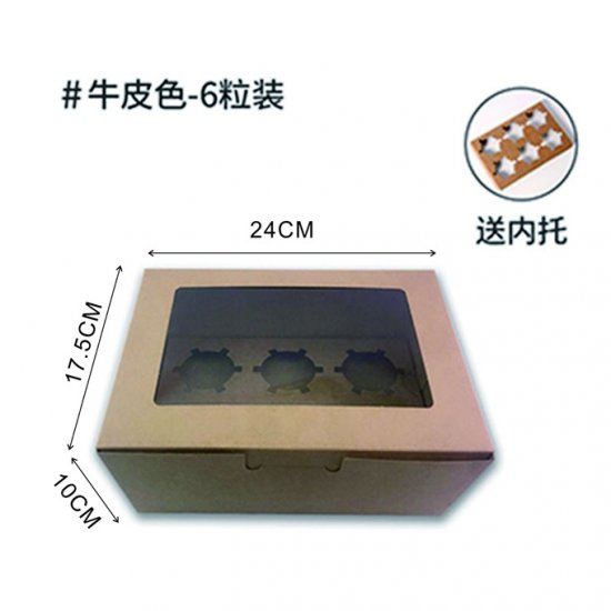 10Pcs Kraft Paper 6 Hole Cupcake Cake Box w/Window - Click Image to Close