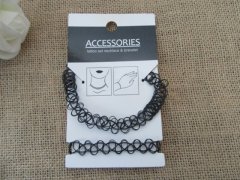 (image for) 12Sheet X 2Pcs Black Choker Tattoo Set Necklace & Bracelet
