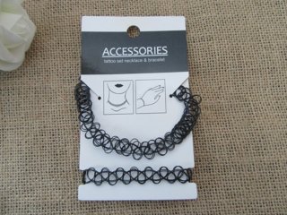 12Sheet X 2Pcs Black Choker Tattoo Set Necklace & Bracelet