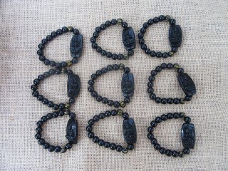 10Pcs Elastic Black Gemstone Rock Stone Bracelet 12mm Bead