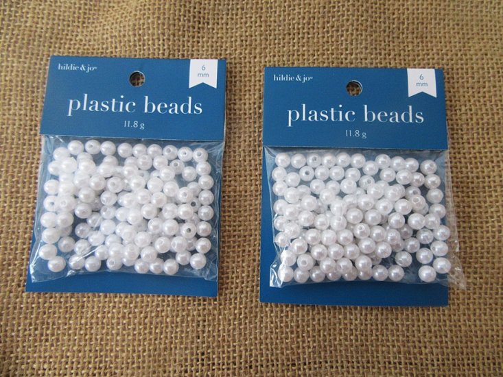6Sheets x 11.8g Pearl White Round Simulate Pearl Beads - Click Image to Close