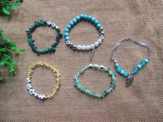 6Pcs New Various Elastic Stone Bracelet with Beads (image for) 6Pcs New Various Elastic Stone Bracelet with Beads