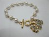 12 Elegant Pearl Bead Bracelet with Shiny Pendant