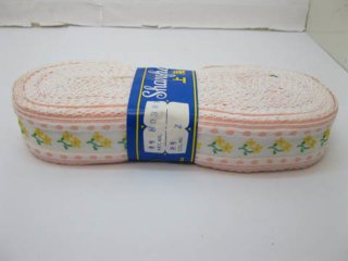 5Roll X 19m Pink Edge Yellow Flower Lace Ribbon Trim