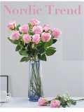 12Pcs Pink Rose Artificial Flower Wedding Bouquet Party Decor