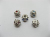 20 Alloy Faceted European Thread Beads with Rhinestone