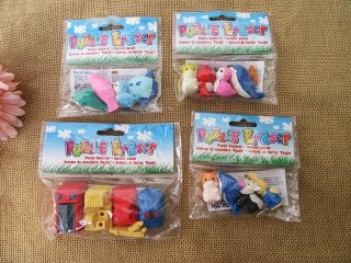6Packs x 4Pcs 3D Vivid Tractor Birds Pets Etc Erasers for Kids