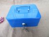 1Pc Blue Cash Box Lockable Key Money Organizer with Handle