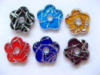 12 Silver Foil Glass Flower Pendants Mixed Colour