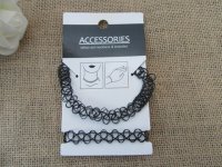 12Sheet X 2Pcs Black Choker Tattoo Set Necklace & Bracelet
