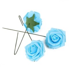 25Pcs Blue Rose Artificial Foam Flower Hair Pick Wedding
