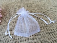 100Pcs White Organza Drawstring Jewelry Gift Pouches 9.5x9cm