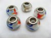 100 White Murano Colourful Stripe Glass European Beads