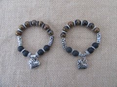 10Pcs Elastic Healing Bead Yoga Bracelet w/Tiger Eye Gemstone